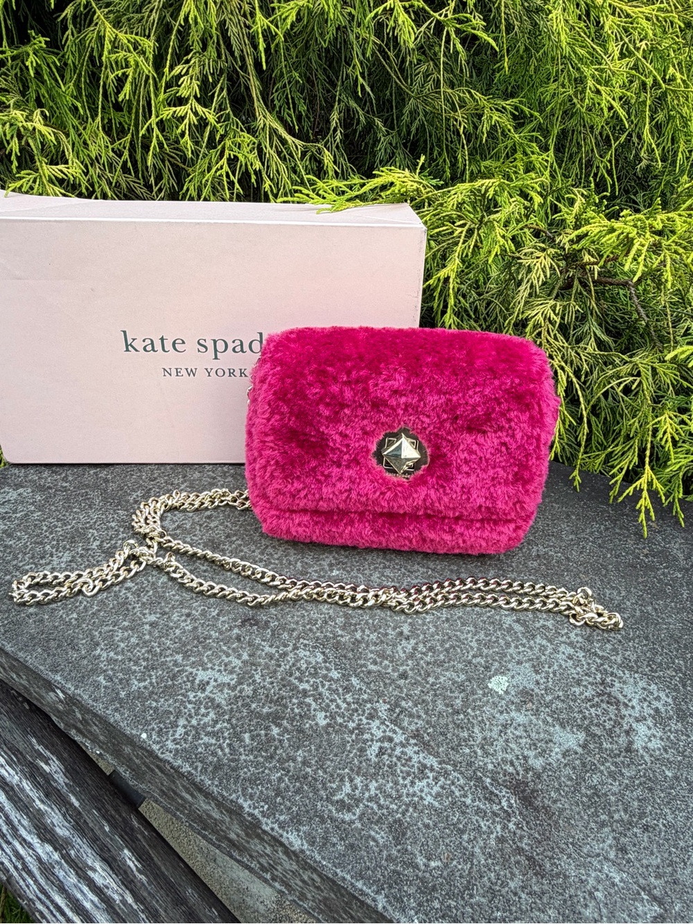 Kate Spade Fuchsia Pink Faux Fur Mini Crossbody Bag ♠️